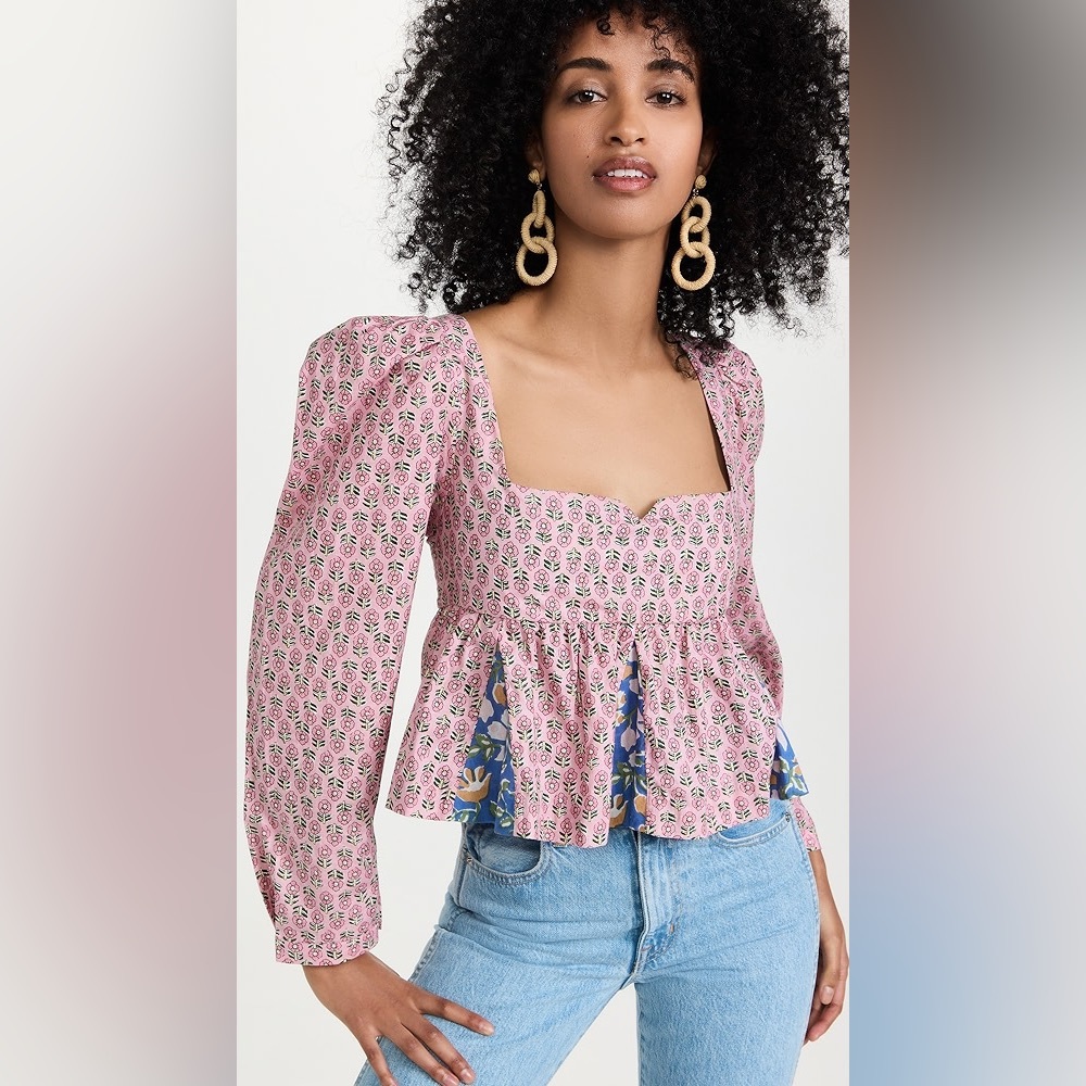 ALIX OF BOHEMIA Caroline Aster Multi-Floral Empire-Waist Crop Top .